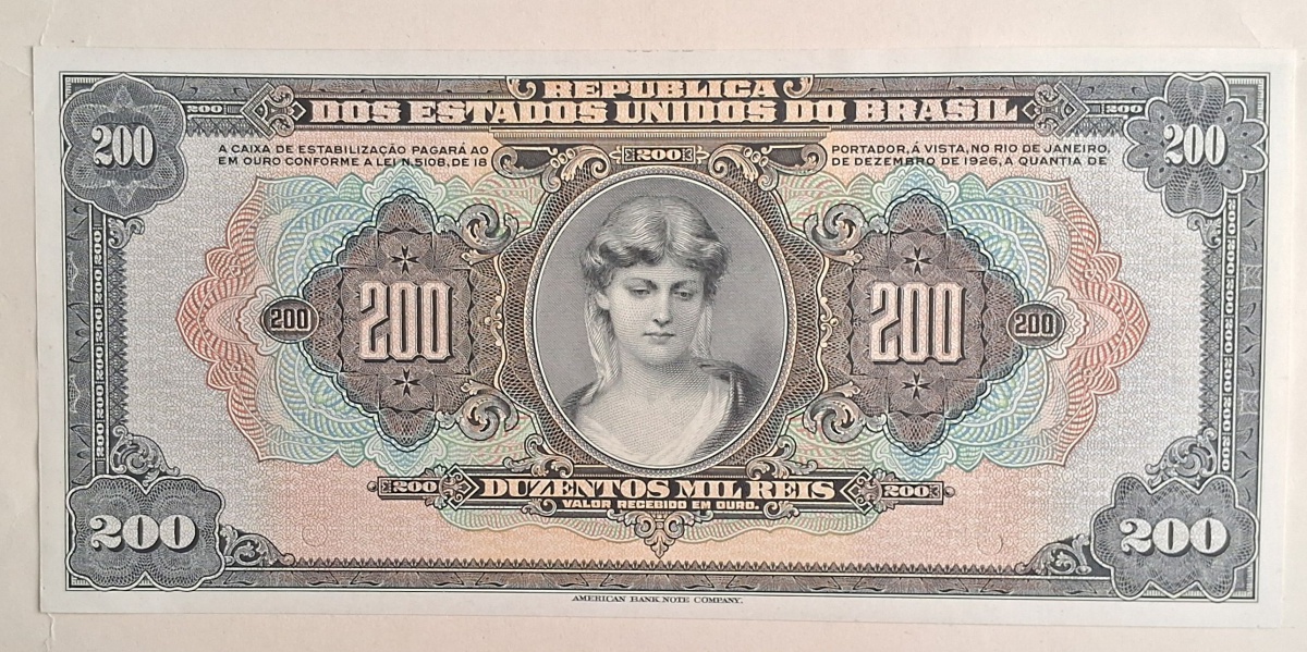 PROVA DA CÉDULA DE 200 MIL RÉIS - AMERICAN BANK NOTE