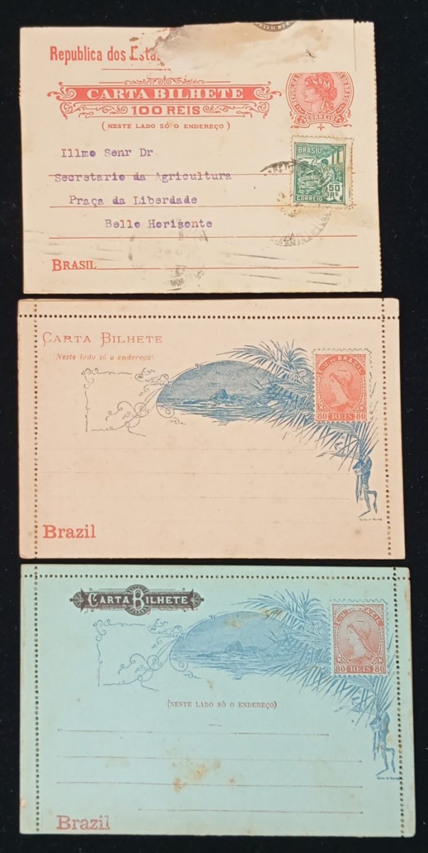 Brasil - Seleção de antigos inteiros postais, circulados ou não do tipo Carta Bilhete e Bilhete postal, diferentes e em perfeito estado de conservação. Valor de catálogo acima de R$ 200,00. As peças são exatamente as da ...