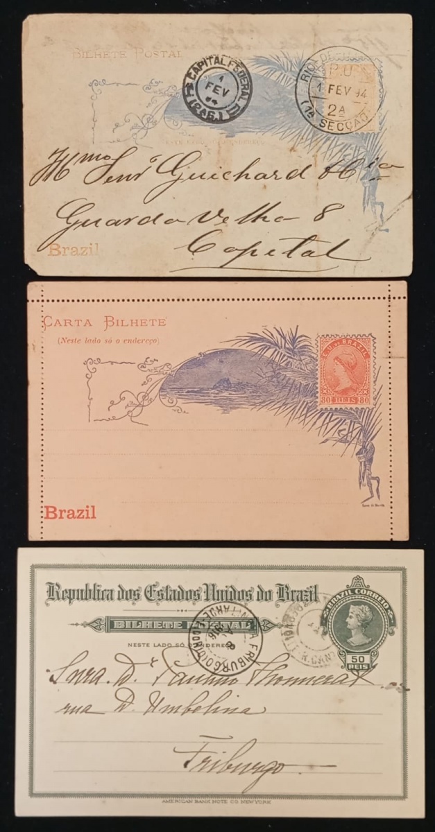 Brasil - Seleção de antigos inteiros postais, circulados ou não do tipo Carta Bilhete e Bilhete postal, diferentes e em perfeito estado de conservação. Valor de catálogo acima de R$ 200,00. As peças são exatamente as da ...