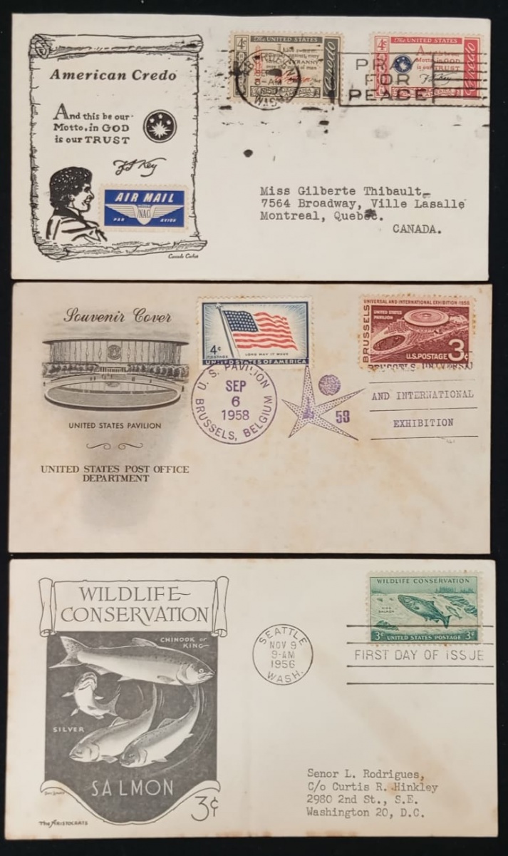 Estados Unidos - Seleção de 3 envelopes FDC's com selos e carimbos comemorativos.