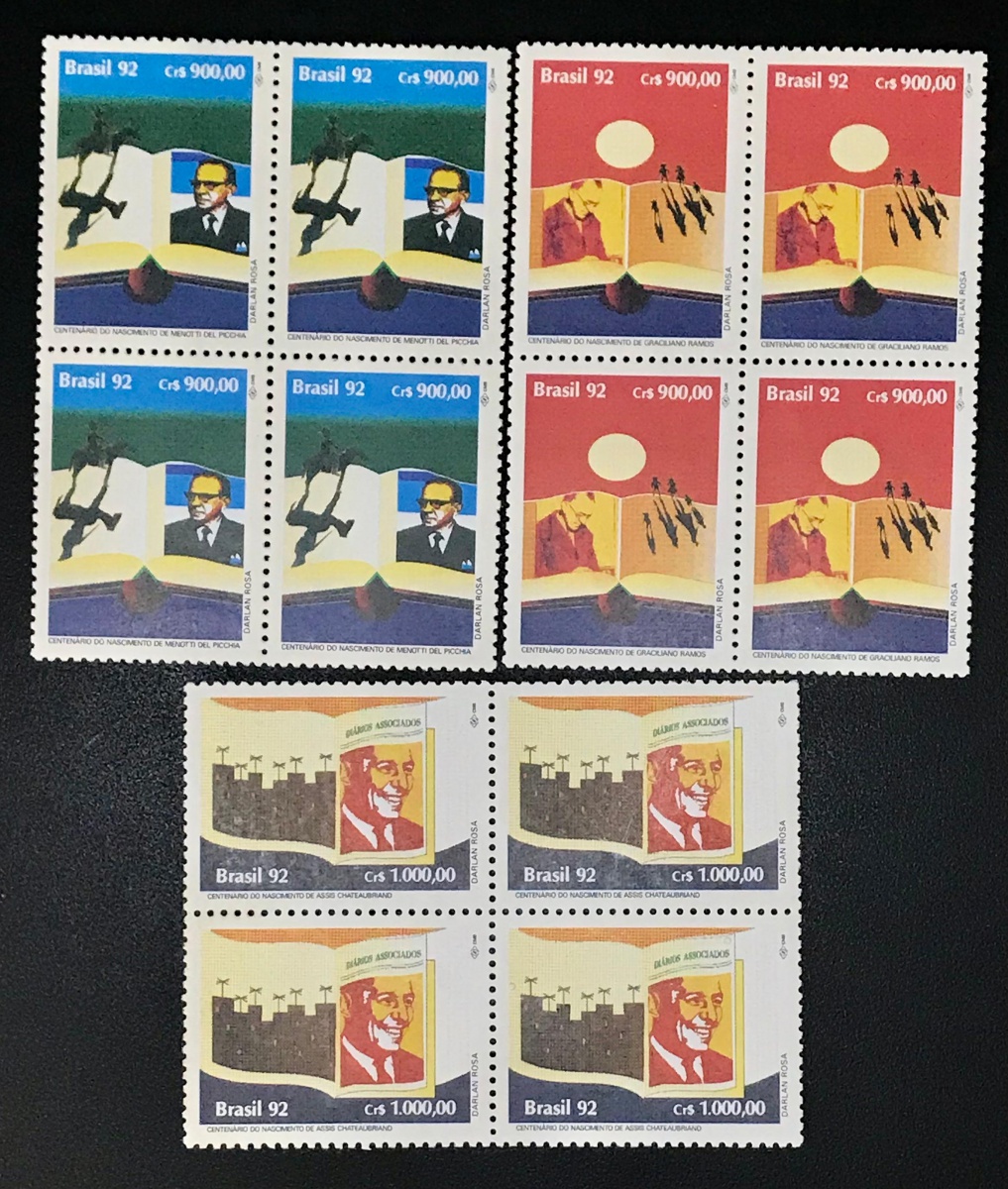 Brasil 1992 - Literatura brasileira, série completa em quadras sem carimbo com goma!