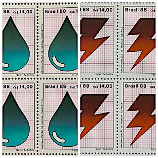 Brasil 1988 -  Racionalizacao de Energia Petroleo Eletricidade, série completa em quadras sem carimbo com goma integral!