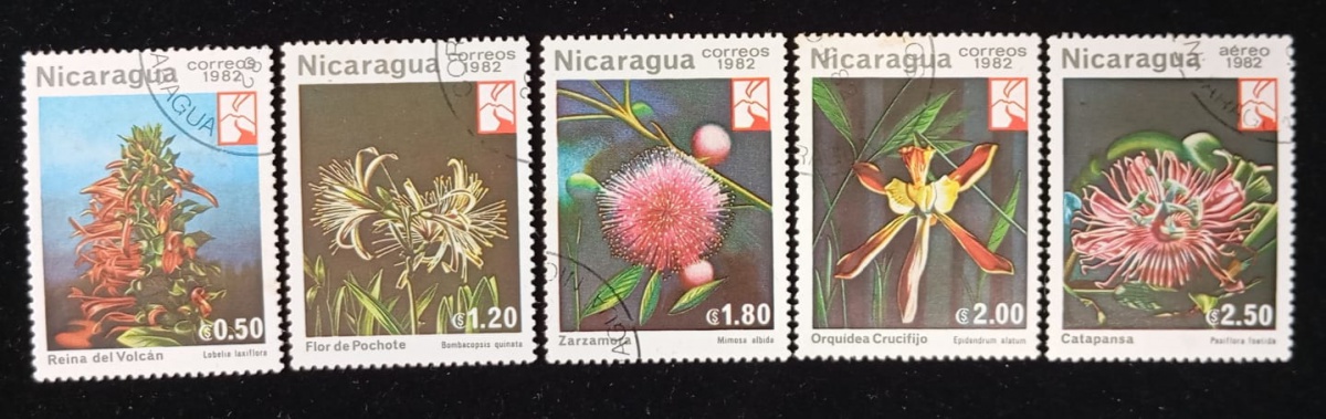 NIcaragua - Flores, série de 5 valores carimbado.