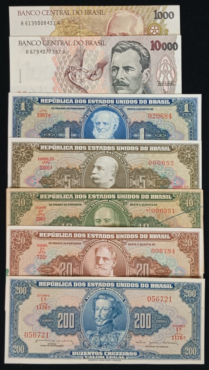 Brasil - Seleção de 7 cédulas do Brasil em ótimo estado de conservação, ou flor de estampa ou com mínima marca de dobra central. Oportunidade.