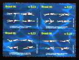 Brasil 1995 - Natação, série completa em quadra sem carimbo com goma.