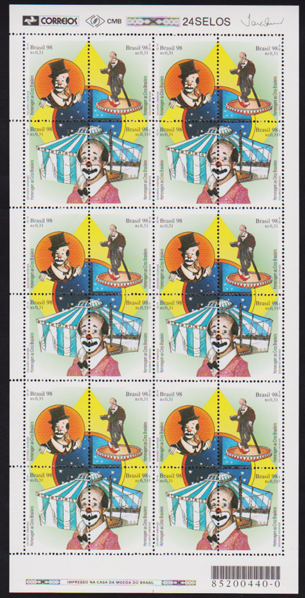 Brasil 1998 - Circo, selo em folha completa de 24 selos sem carimbo com goma!