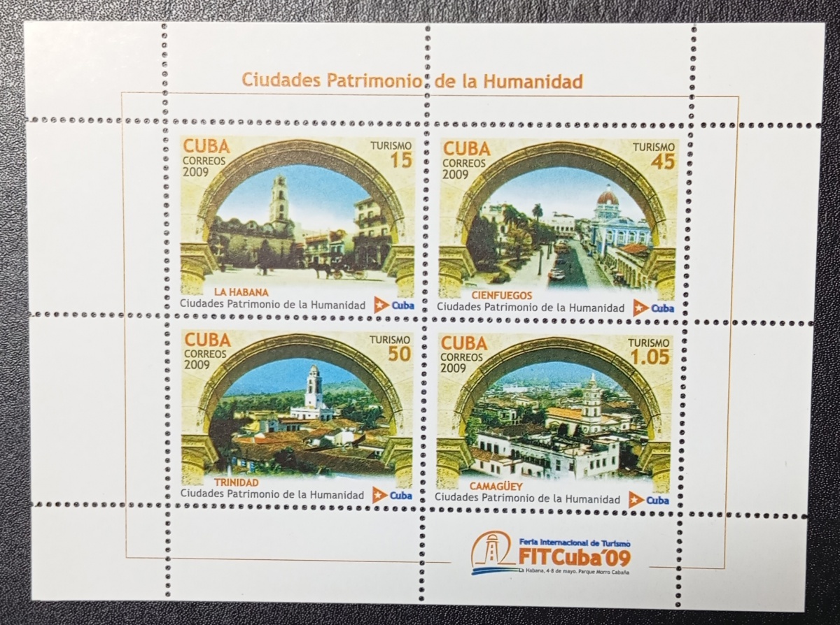 Cuba 2009 - Cidade Patrimônio, bloco filatélico sem carimbo com goma.