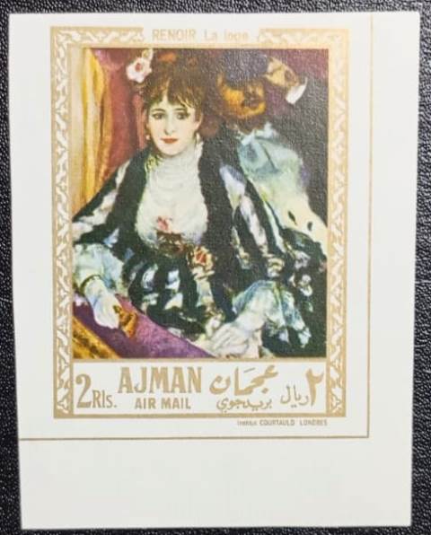 Ajman - Arte e pintura, selo, canto de folha sem denteação com goma.