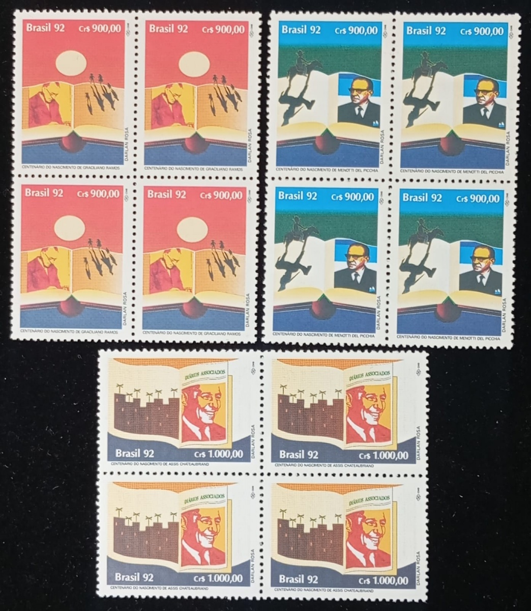 Brasil 1992 - Literatura, série completa em quadras sem carimbo com goma.