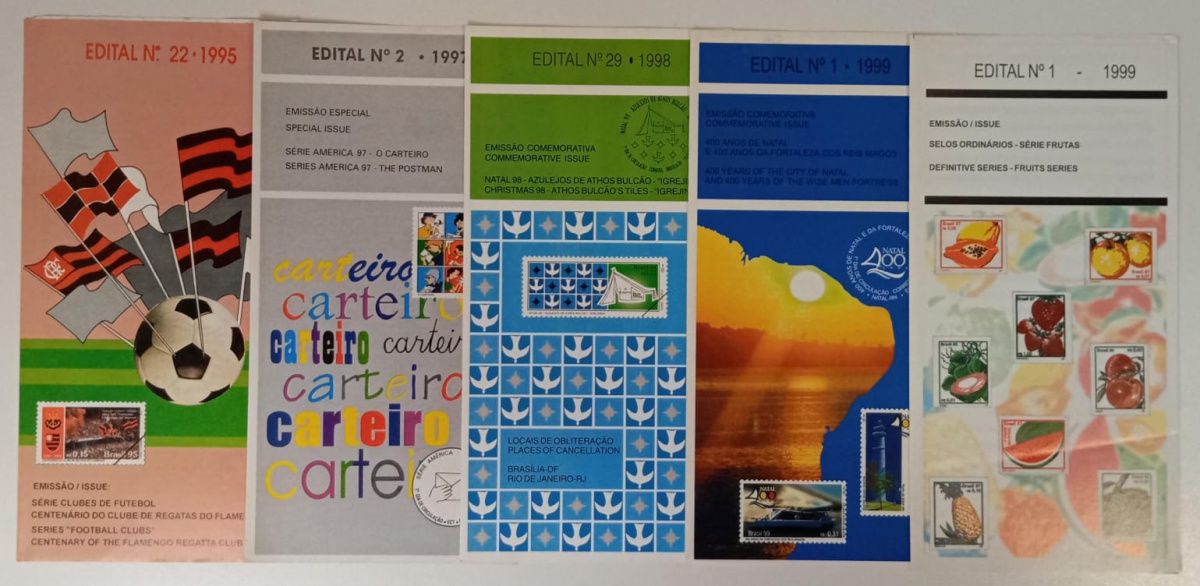 Brasil - Seleção de 5 editais do Brasil, oficiais dos correios com informações da emissão em questão. Editais não selados e sem carimbo em perfeito estado de conservação.