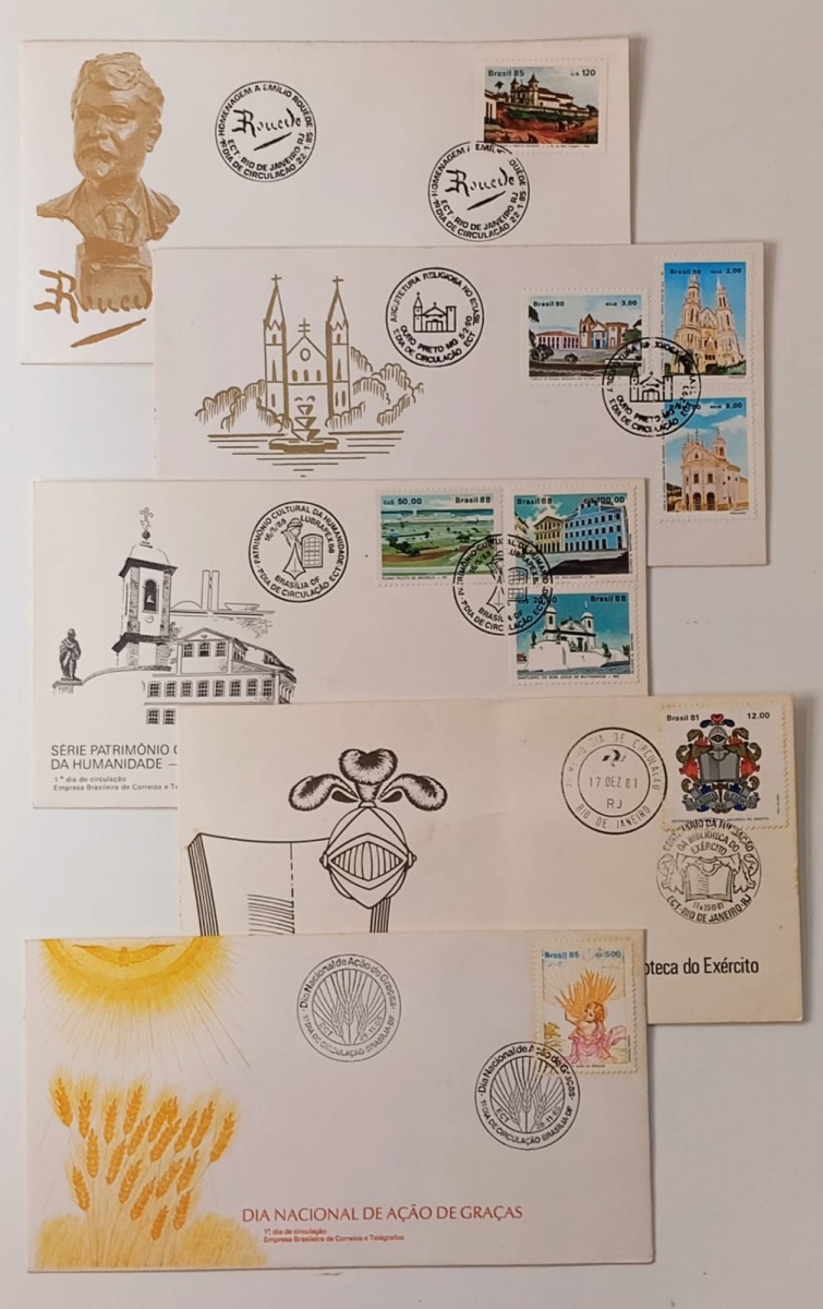 Brasil - Seleção de 5 envelopes FDC's, oficiais dos correios com selos e carimbos comemorativos. Todos completos, perfeitos e diferentes.