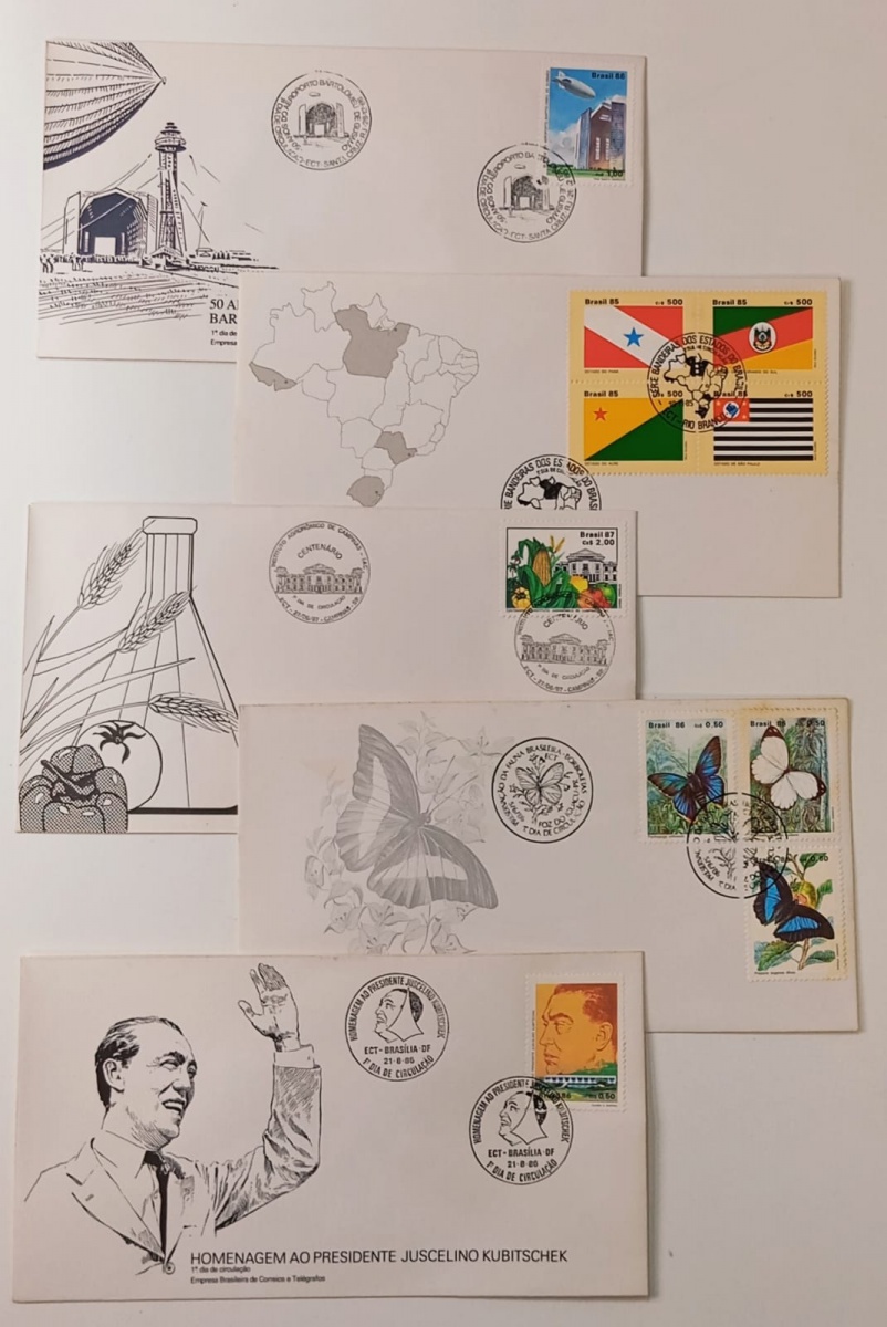 Brasil - Seleção de 5 envelopes FDC's, oficiais dos correios com selos e carimbos comemorativos. Todos completos, perfeitos e diferentes.