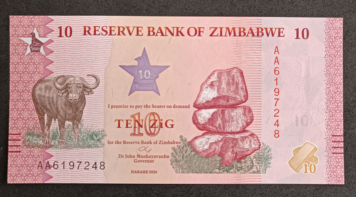 Cédula Zimbabwe – 10 Zig – 2026 – FE – Lançamento