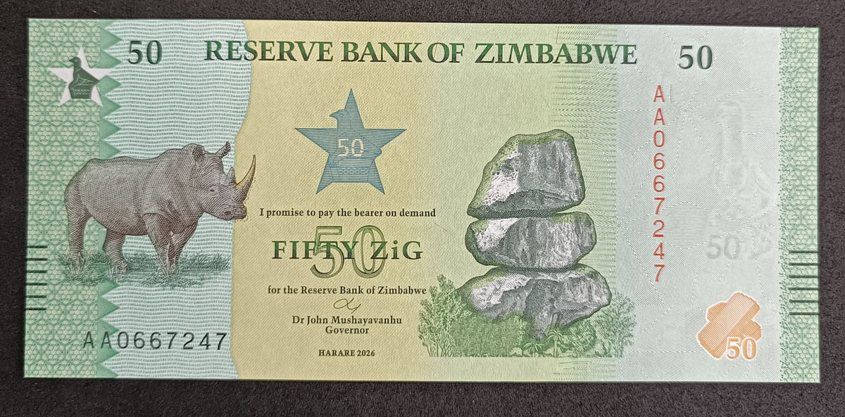 Cédula Zimbabwe – 50 Zig – 2026 – FE – Lançamento