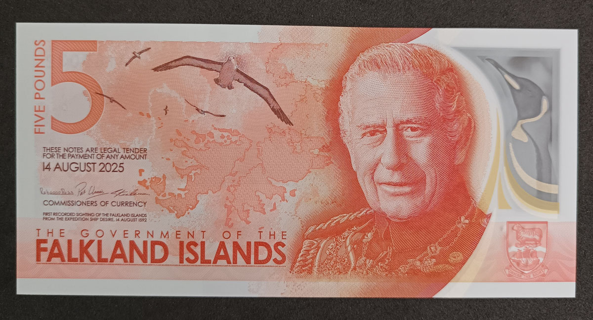 Cédula Ilhas Falkland - 5 Pounds – 2025 – Polímero - FE – Lançamento