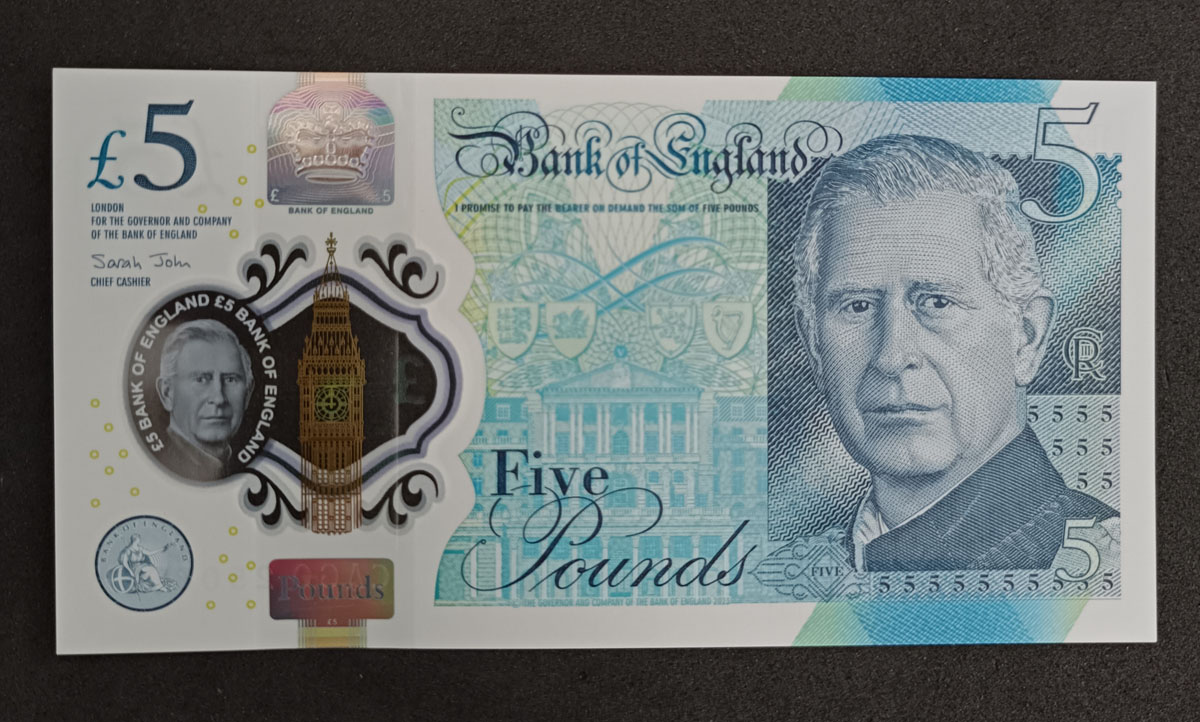 Cédula Inglaterra – 5 Libras – 2023 - Charles III - Polimero – FE