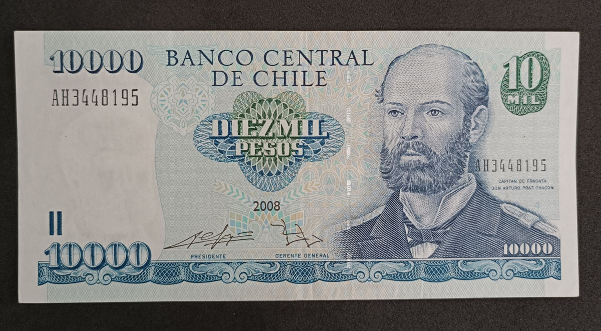 Cédula Chile – 10mil Pesos – P157c – 2008 – Arturo Chacon – Mbc