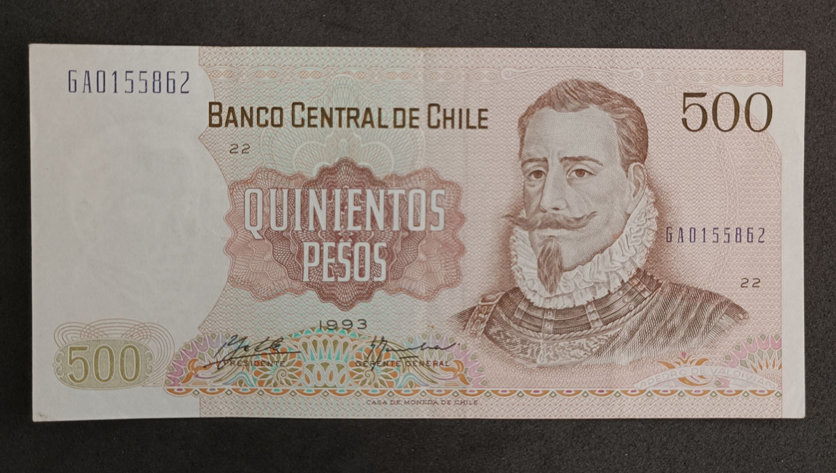 Cédula Chile P153 - 500 Pesos – 1992 - Pedro de Valdívia – Mbc – Escassa