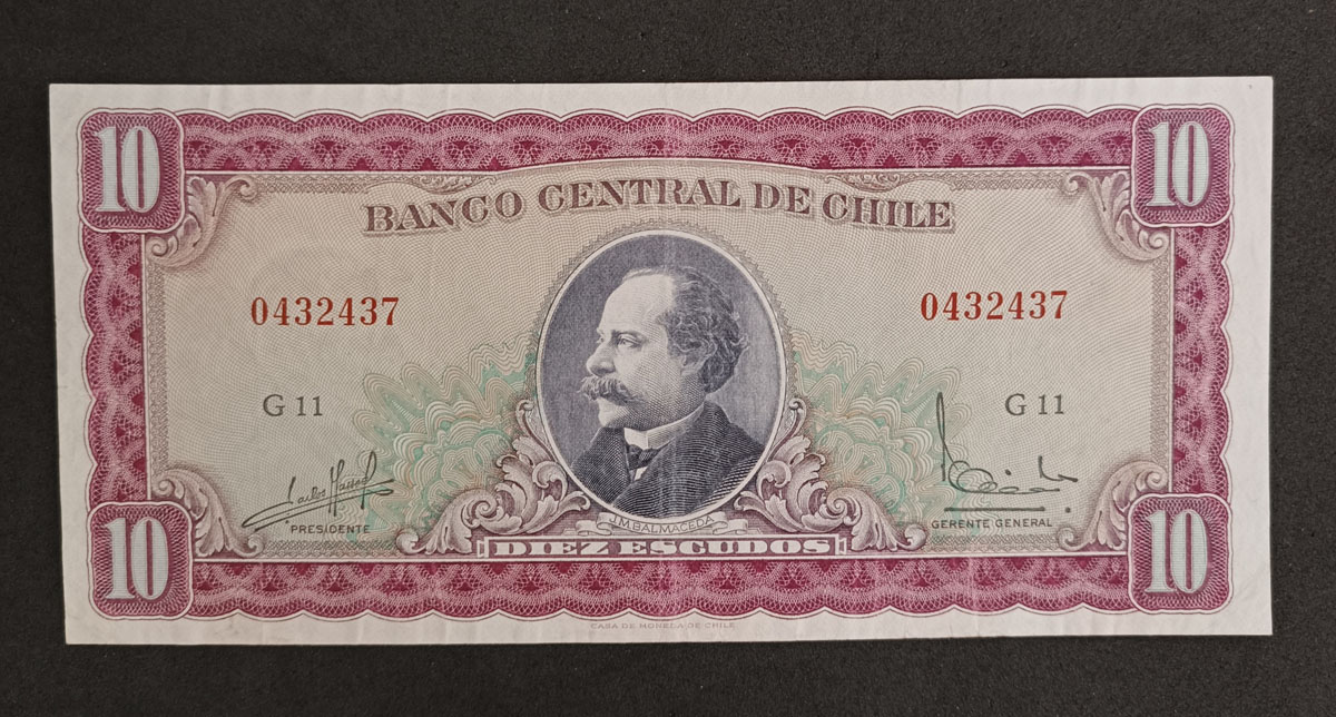Cédula Chile P139 – 10 Escudos – 1967-70 - José Manuel Balmaceda – Mbc