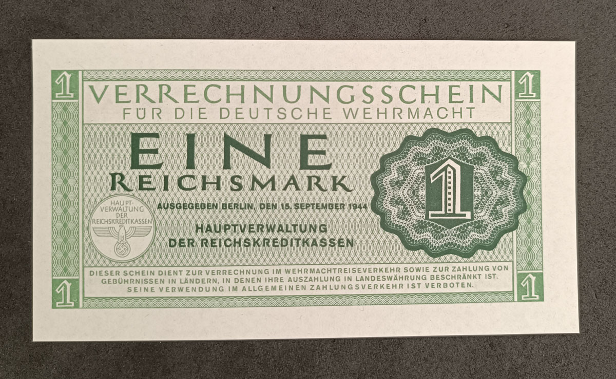 Cédula Alemanha – 1 Reichsmark – 1944 – Voucher Militar – FE