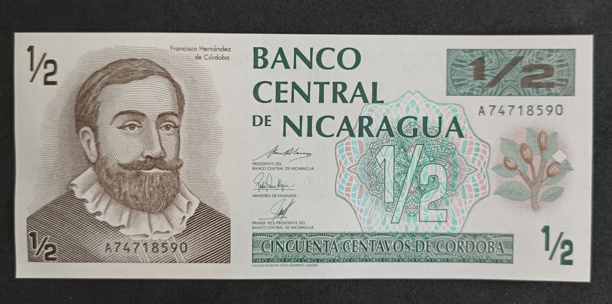 Cédula Nicarágua P172 - 1/2 Córdoba – 1992 – Hernández Contrastado – FE - Escassa