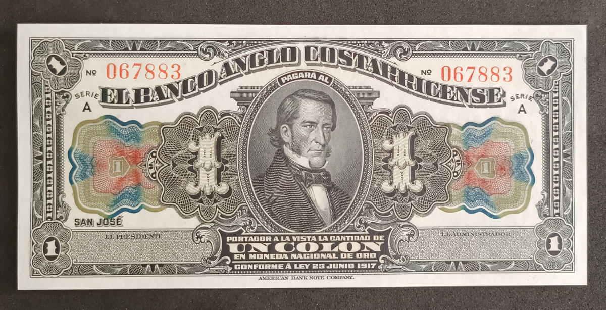 Cédula Costa Rica – 1 Colon – P121r – 1917 – Não Chancelada – FE