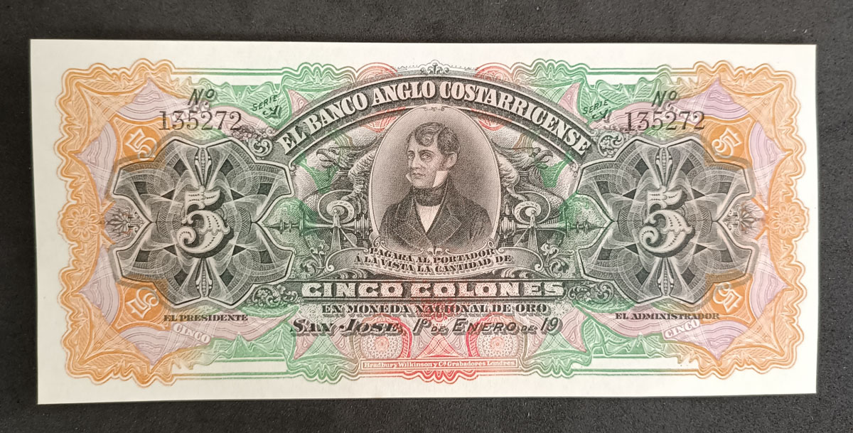 Cédulas Costa Rica – 5 Colones  - PS122r– 1903 – Não Chancelada – FE