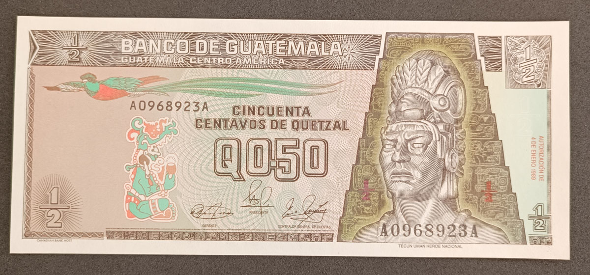 Cédula Guatemala P72a - 1/2 Quetzal – 1989 – FE