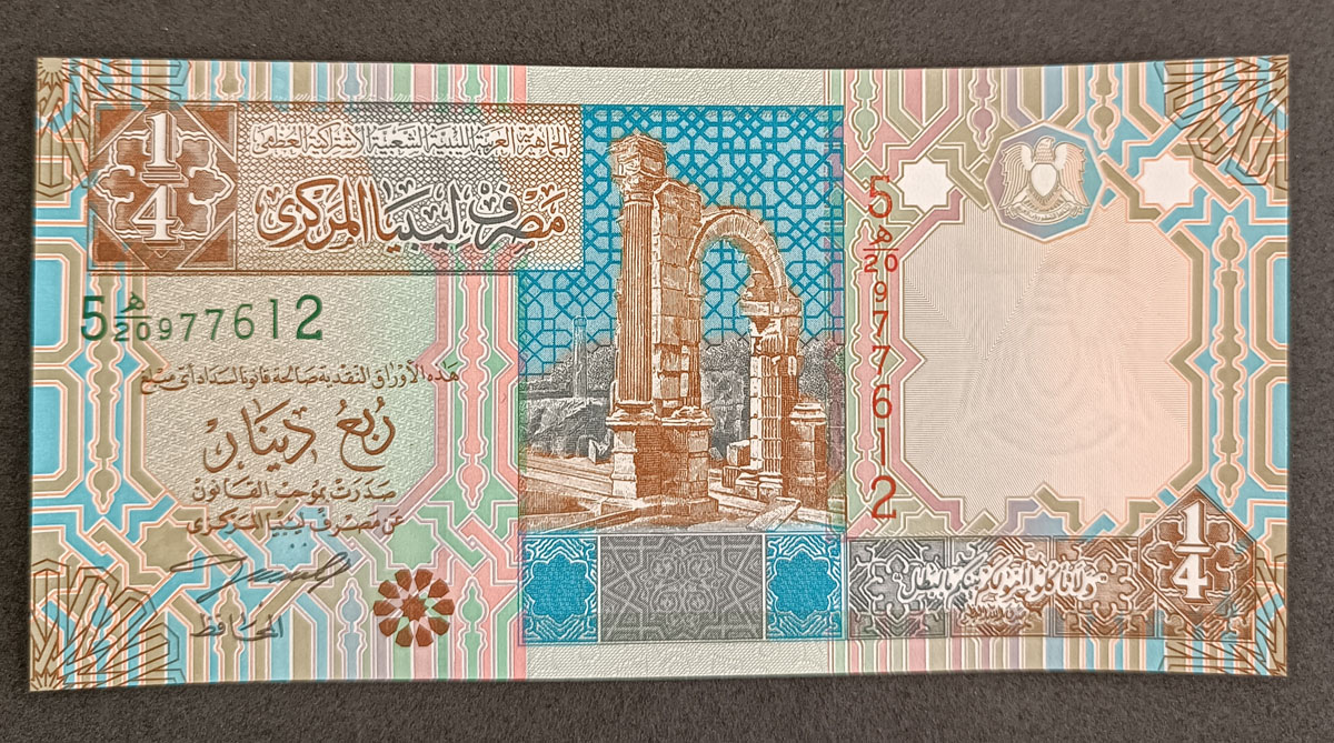 Cédula Líbia P62 - 1/4 Dinar – 2002 – FE