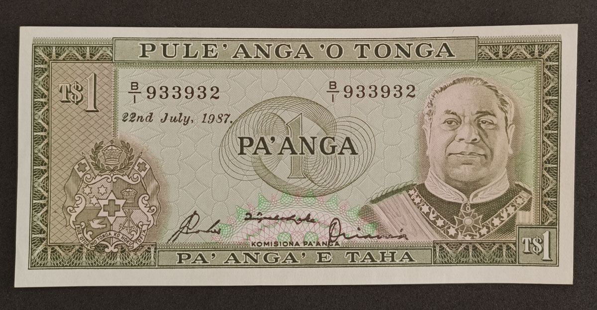 Cédula Tonga – 1 Pa’anga – P19c – 1987 – S-FE – Escassa