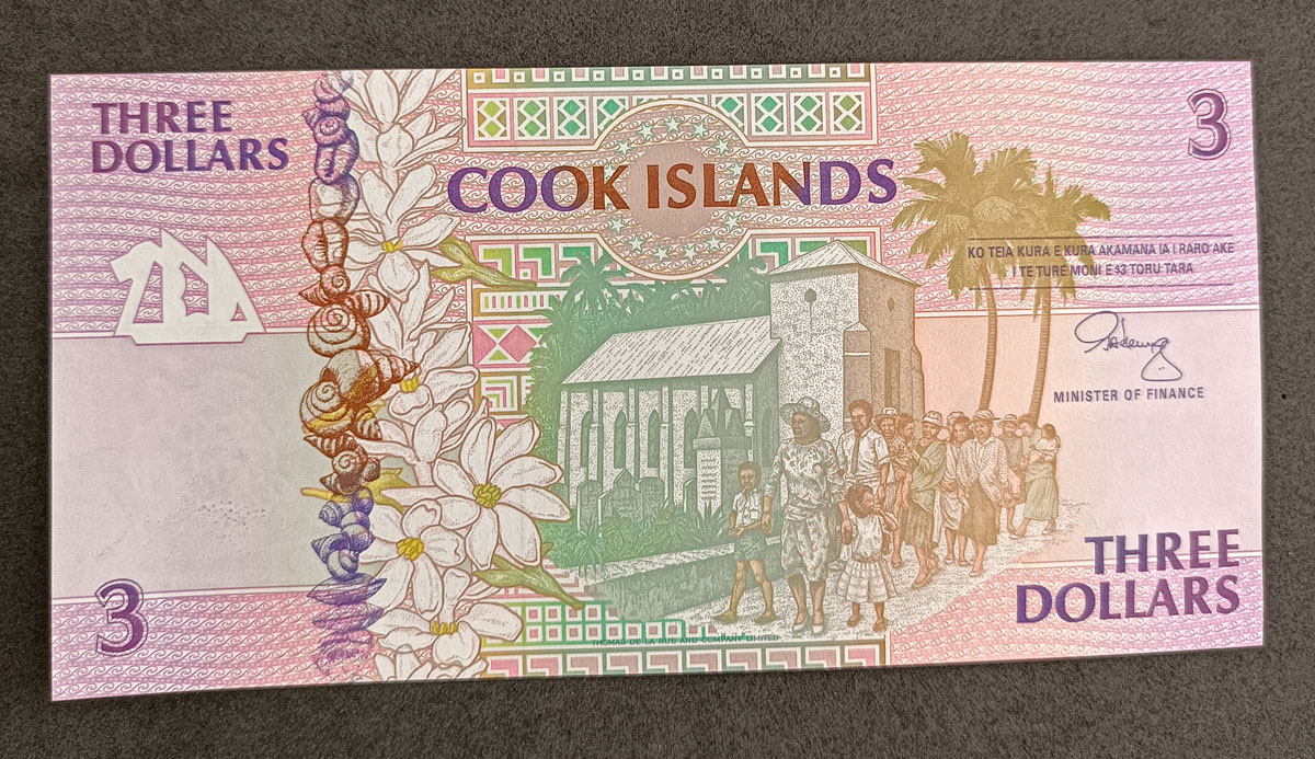 Cédula Ilhas Cook – 3 Dollars – P6d – 1992 – FE