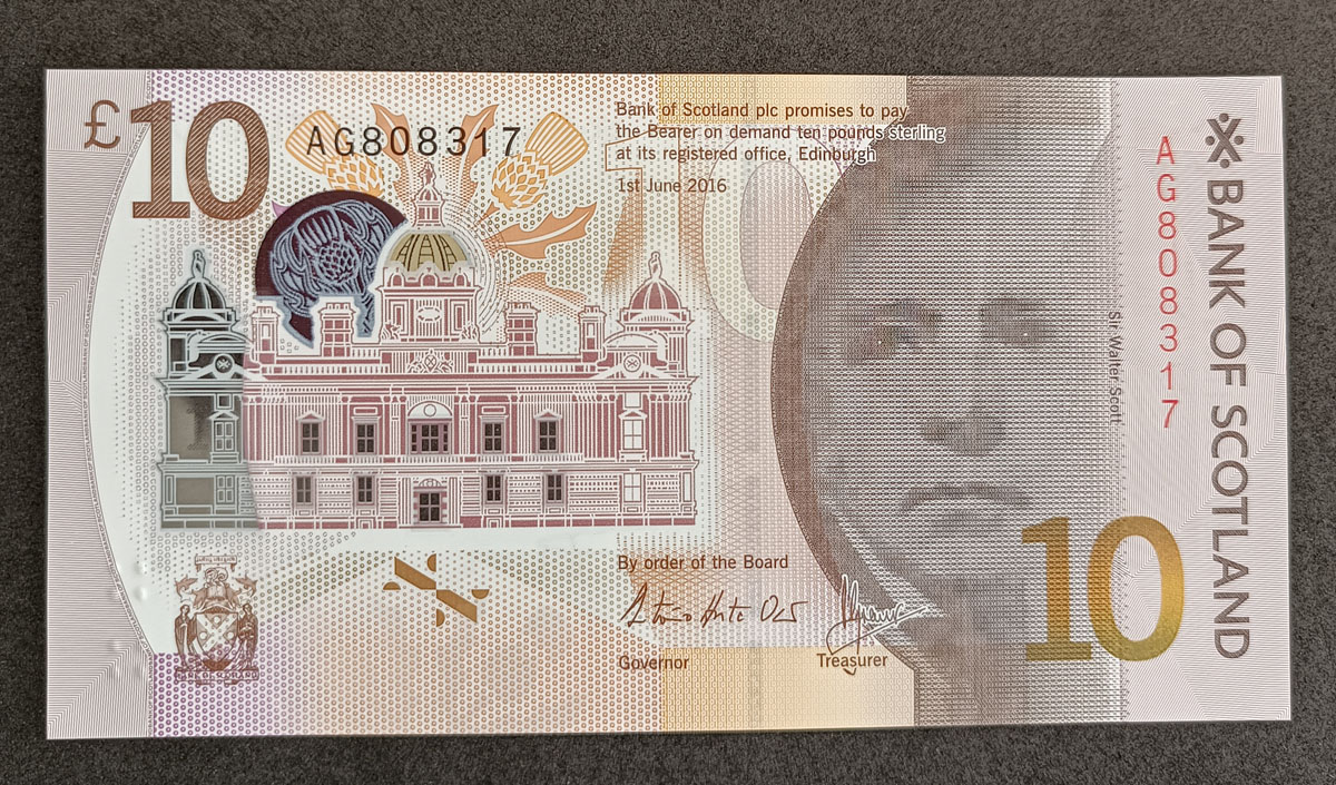 Cédula Escócia – 10 Libras – P131a – 2016 – Polímero – Sob+ (Câmbio)
