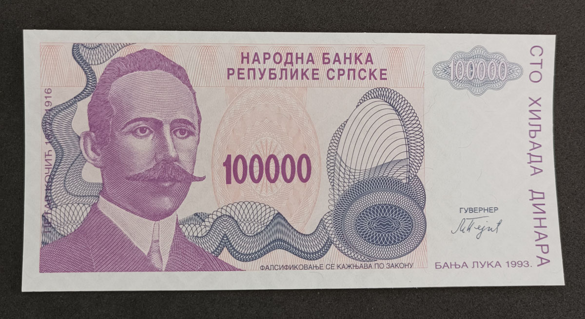 Cédula Bosnia e Herzegovina – 100.000 Dinaras – P154a - 1993 – FE