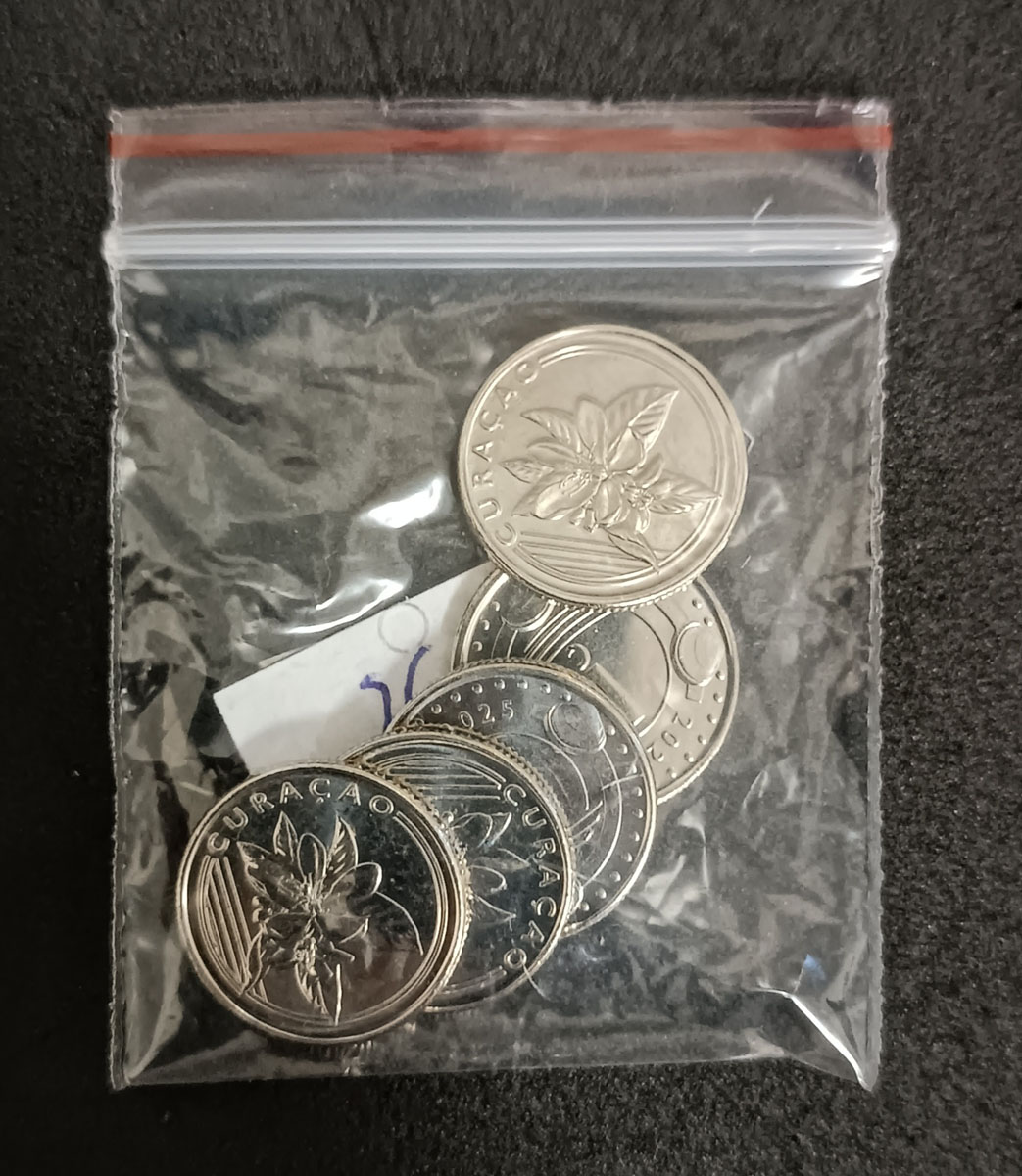 Lote Moedas Curação - 1 Cent – 2025 – 05 unidades – FC - Lançamento
