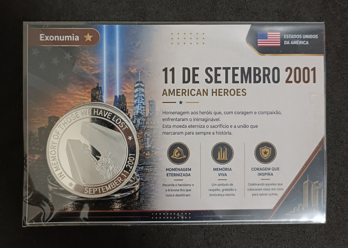 Exonumia Eua – 11 de Setembro – Heróis Americanos – 40mm – Proof