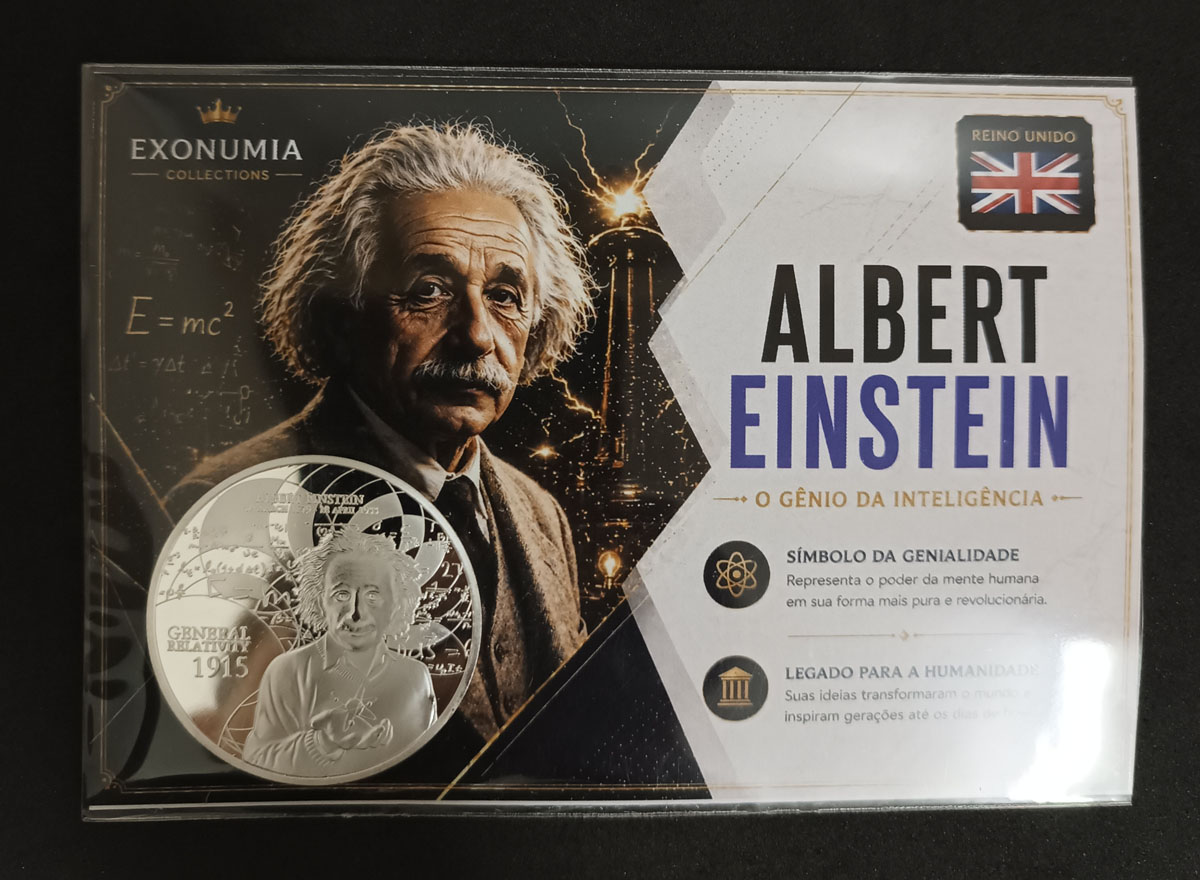 Exonumia Reino Unido – Albert Einstein (Gênio da Inteligência) – 40mm – Proof