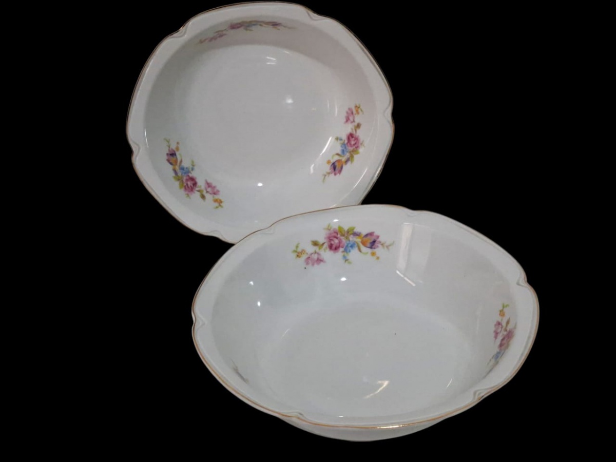 MAUÁ – Conjunto de duas saladeiras de PORCELANA MAUÁ em tamanhos diversos (23cm e 26cm)., lindamente decorado com imagens florais.