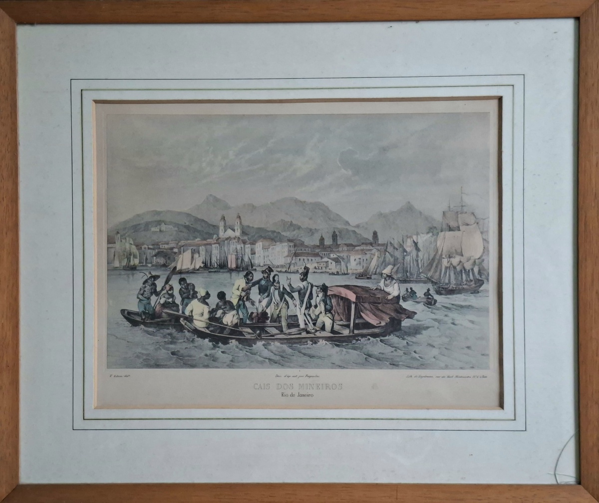 RUGENDAS – Reprodução de obra `Cais dos Mineiros`, do histórico gravurista Johann Moritz Rugendas. 57x48