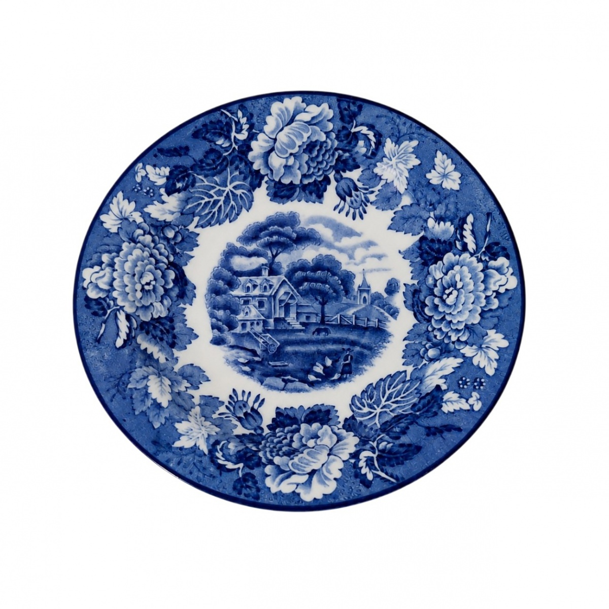 WOODS WARE  Antigo prato em faiança inglesa Woods Ware, retratando cena campestre. Ideal para fins decorativos. 15cm.