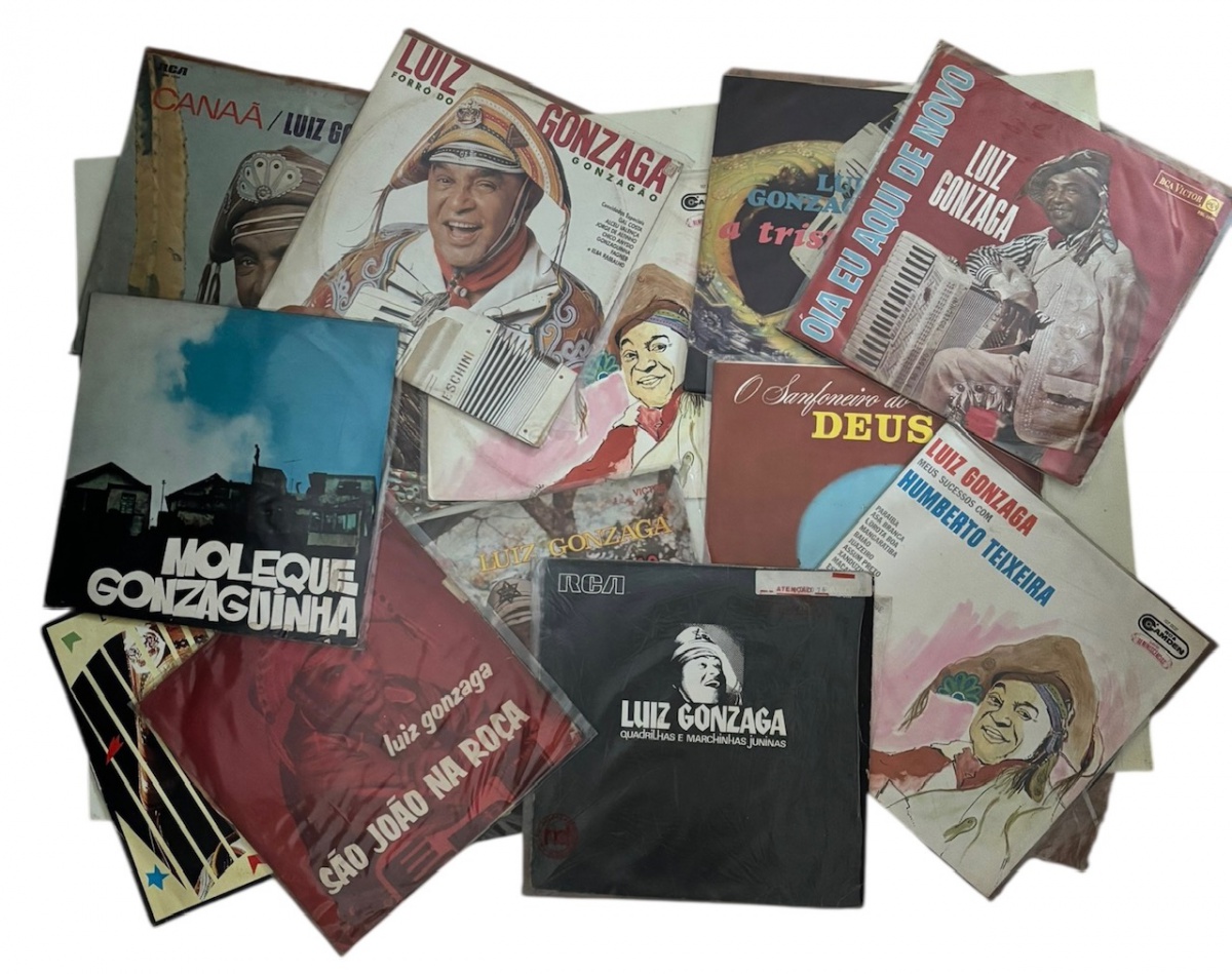 Lote de discos de vinil Luiz Gonzaga. Conjunto com LPs originais, repertório clássico do Rei do Baião, incluindo forrós, xotes e marchinhas juninas. Capas e discos em estado regular a bom, com marcas do tempo, próprios ...