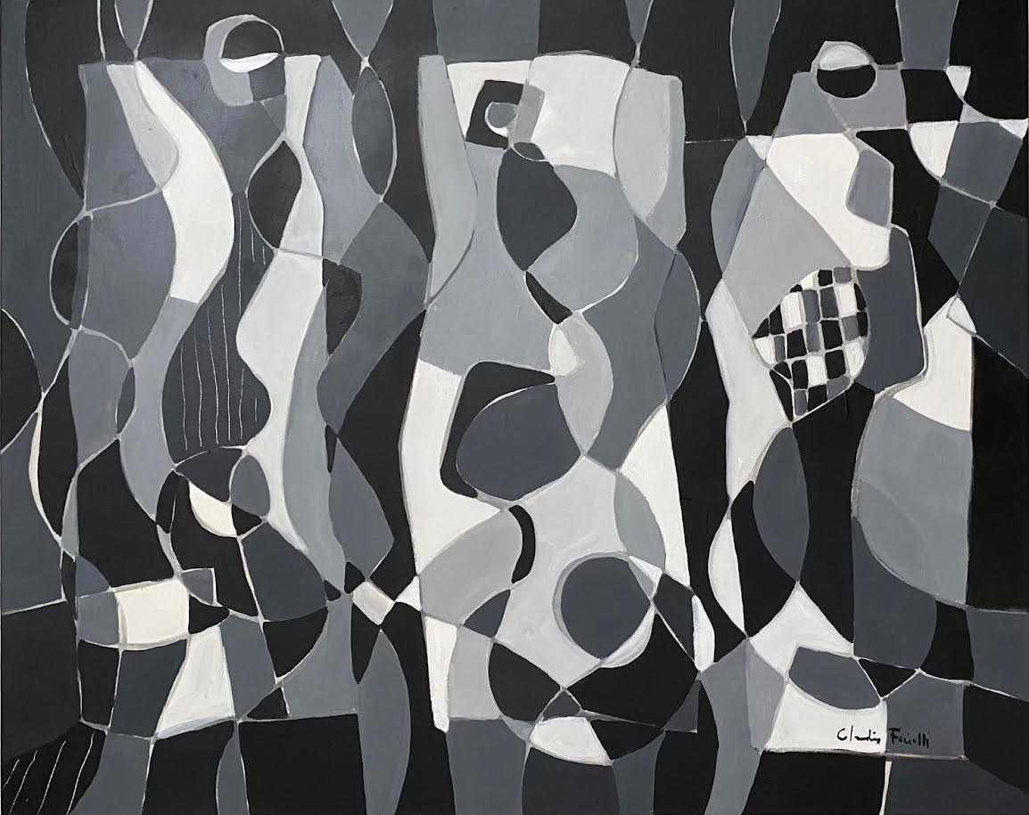 CLAUDIO FACIOLLI - (São Paulo 1955 ) - Imponente obra em acrílica sobre tela, de estilo contemporâneo, intitulada "ritmo em preto e branco", assinada no canto inferior direito e verso, localizada Rio de Janeiro ...