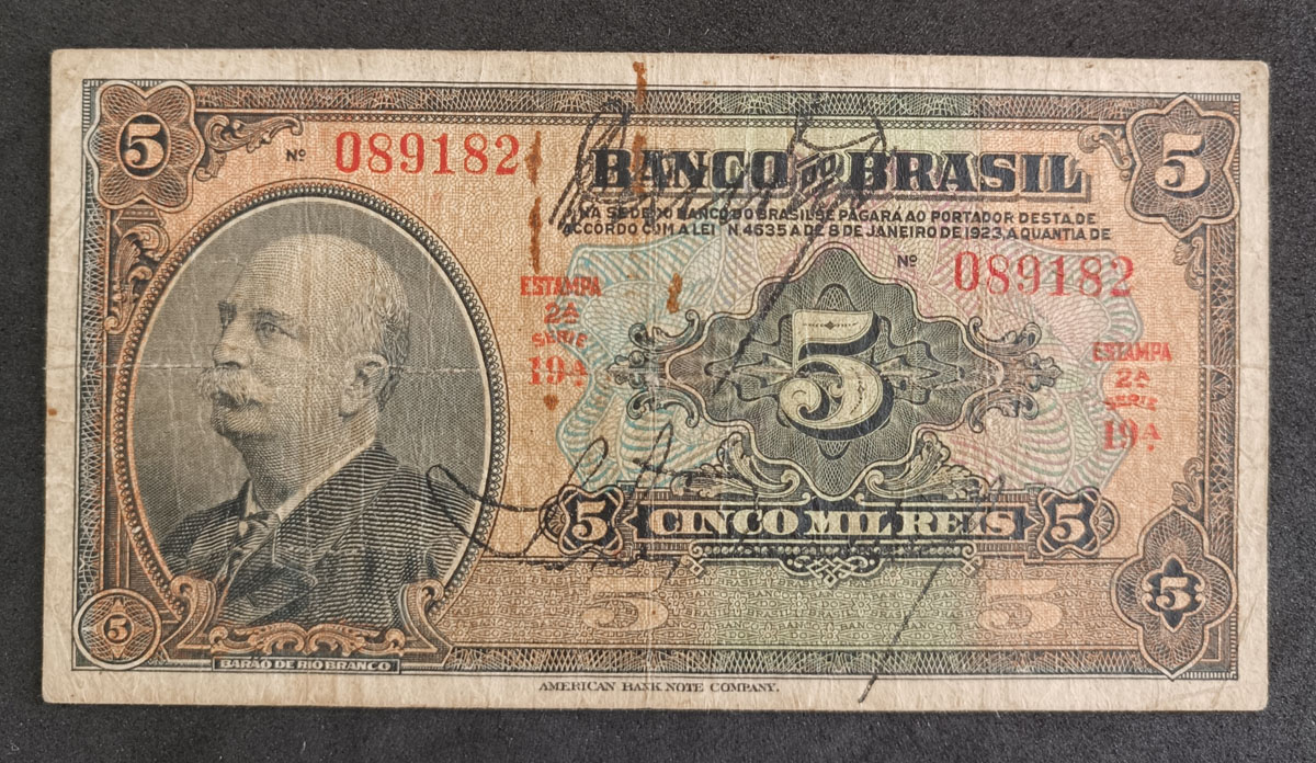 CÉDULA BRASIL - 5 MIL RÉIS - R195A