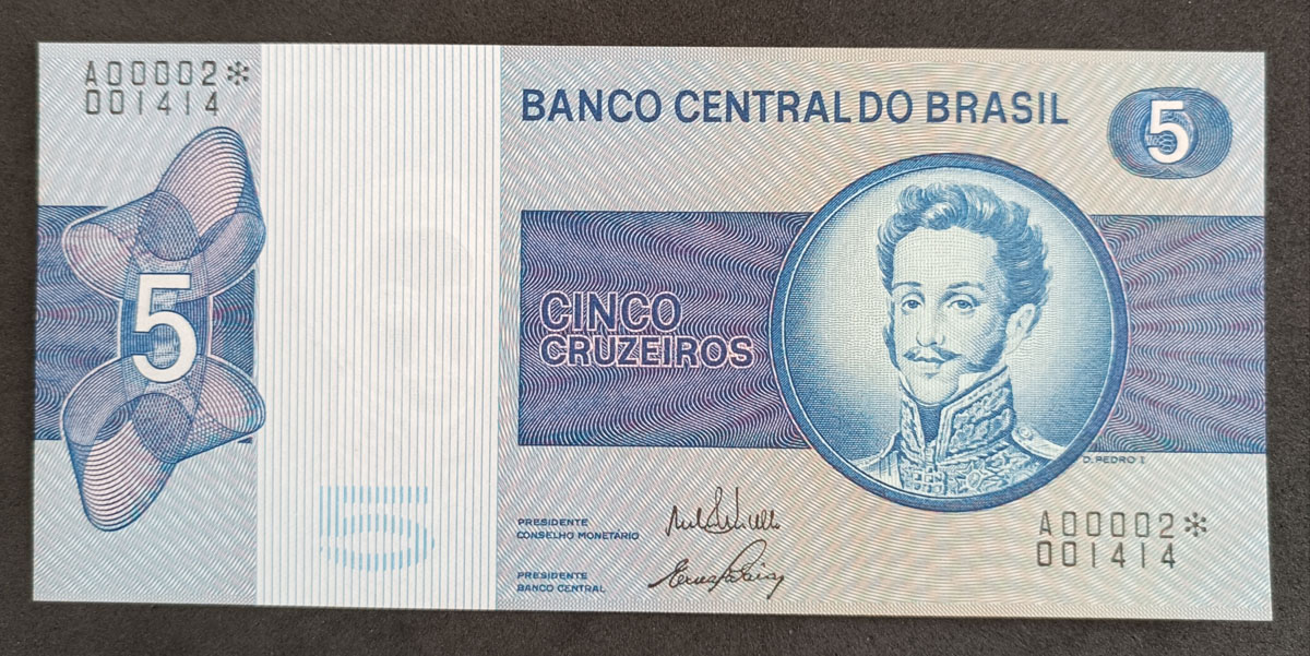 CÉDULA BRASIL - 5 CRUZEIROS  * ASTERISCO -  FE - A000002*