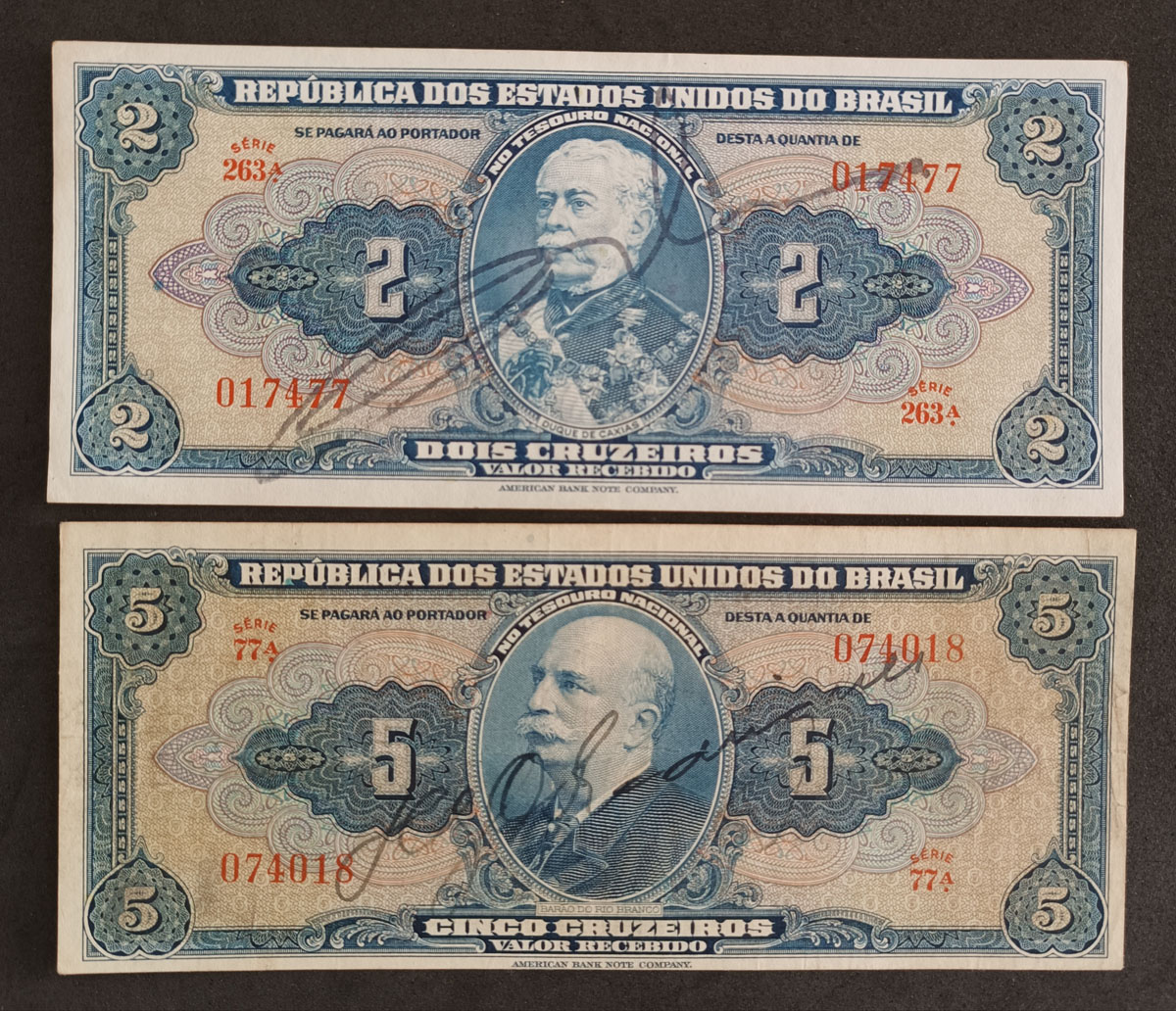 CÉDULA BRASIL - 2 E 5 CRUZEIROS AUTOGRAFADA