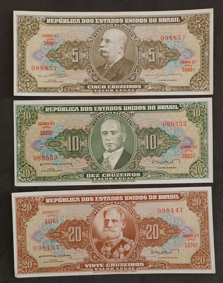 CÉDULA BRASIL - 5 / 10 /20 CRUZEIROS - SOB.