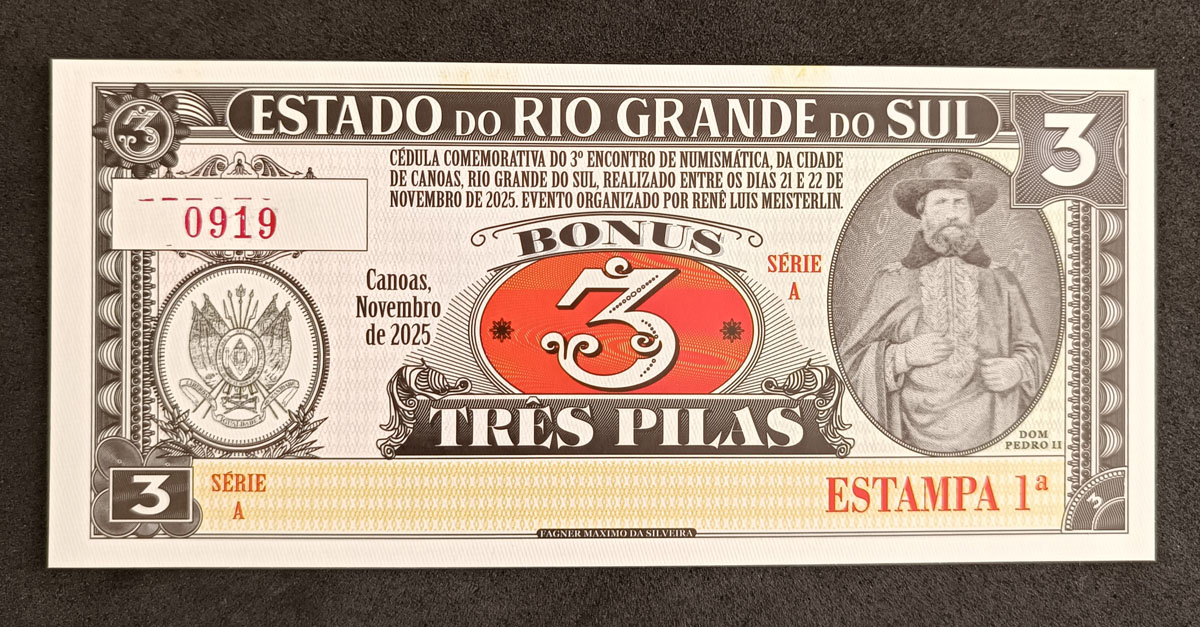 CÉDULA COMEMORATIVA AO 3º ENCONTRO DE NUMISMATICA , DA CIDADE DE CANOAS 2025.