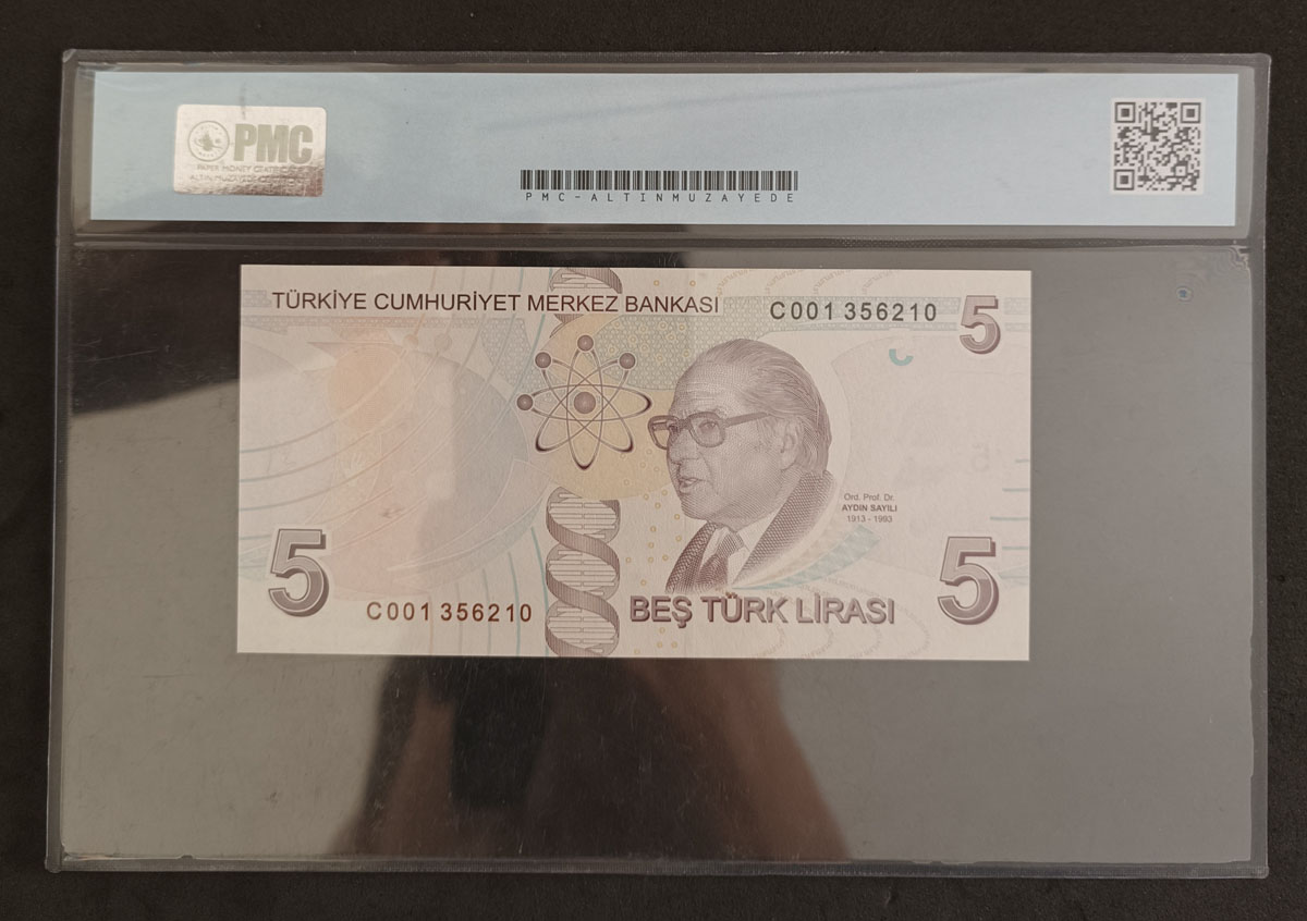 CÉDULA DA TURKIA  5 LIRA 2017 - CERTIFICADA  69UNC