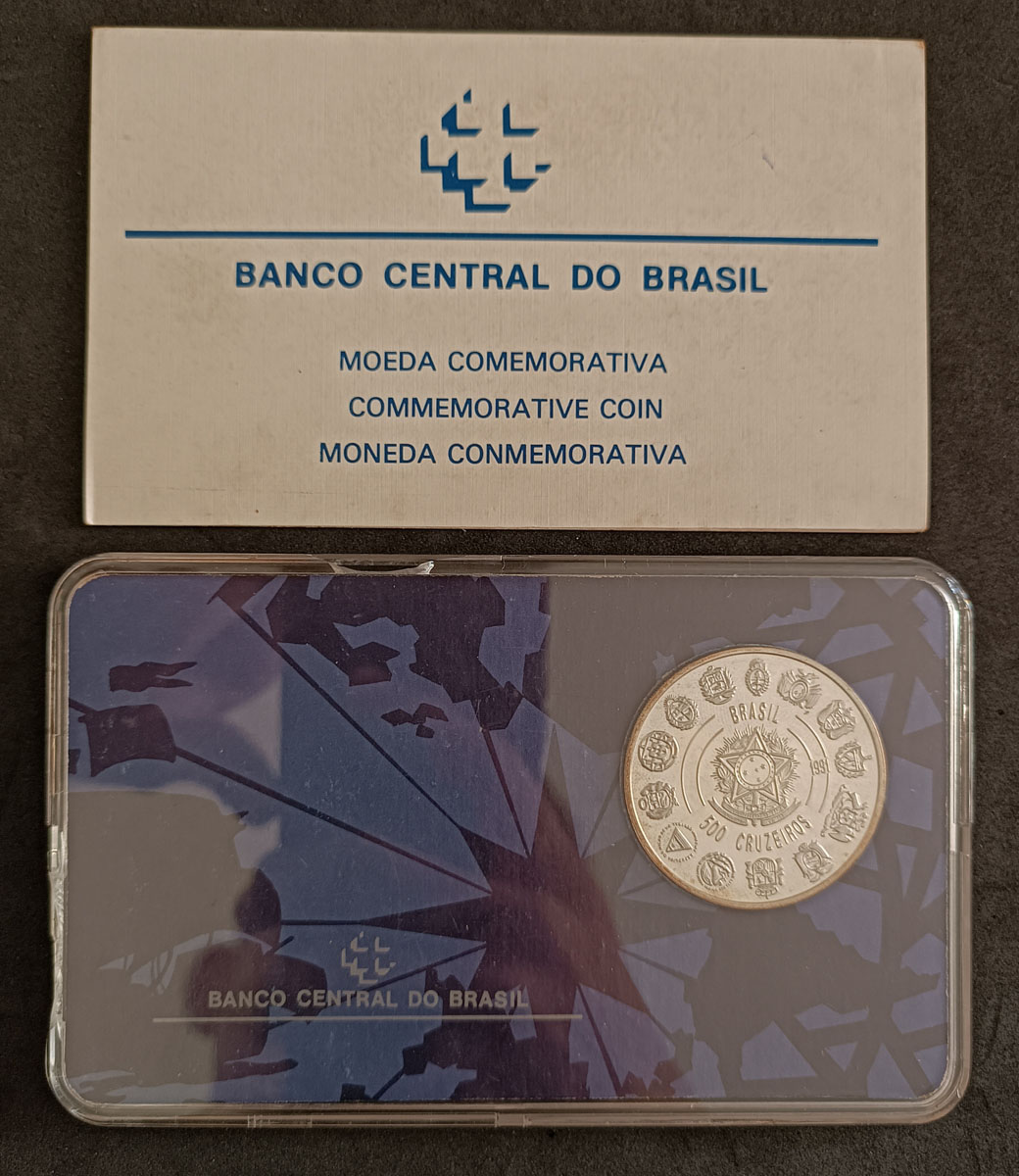 BRASIL - 500 CRUZEIROS 1992 - EONCOTRO DE DOIS MUNDOS - V CENTENARIO DA DESCOBERTA DA AMERICA - PRATA - NO ESTOJO