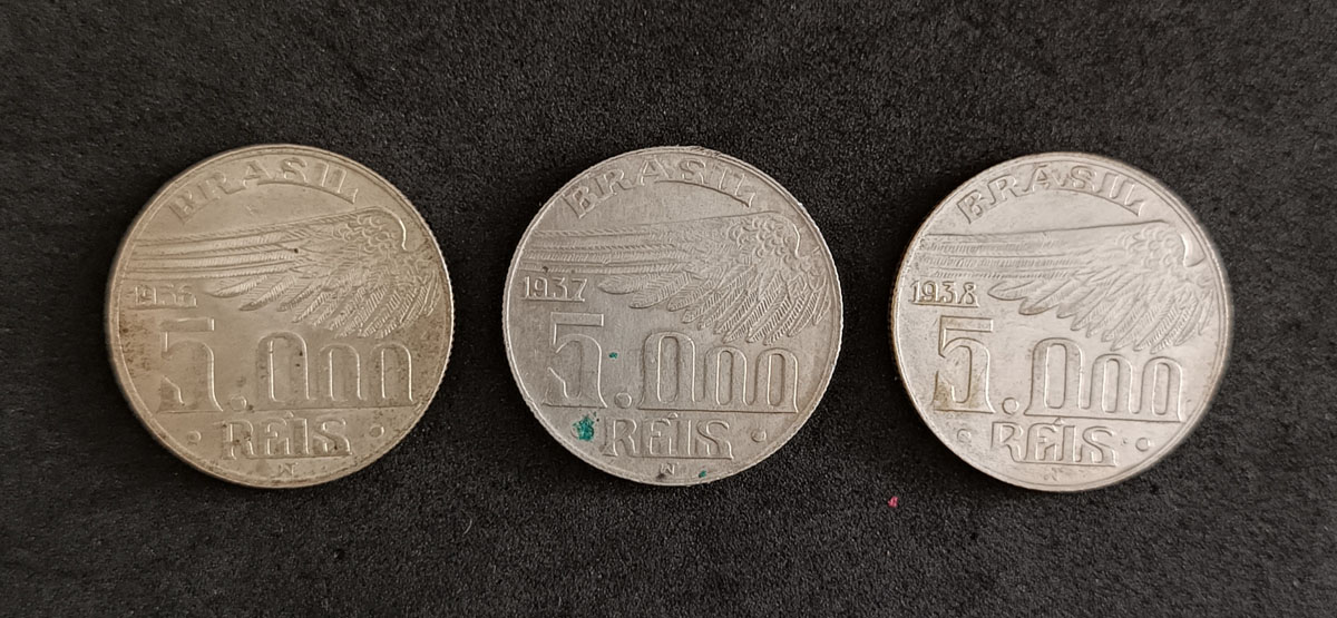 BRASIL - 5000 RÉIS 1936 1937 1938 - PRATA  -SANTOS DUMOND