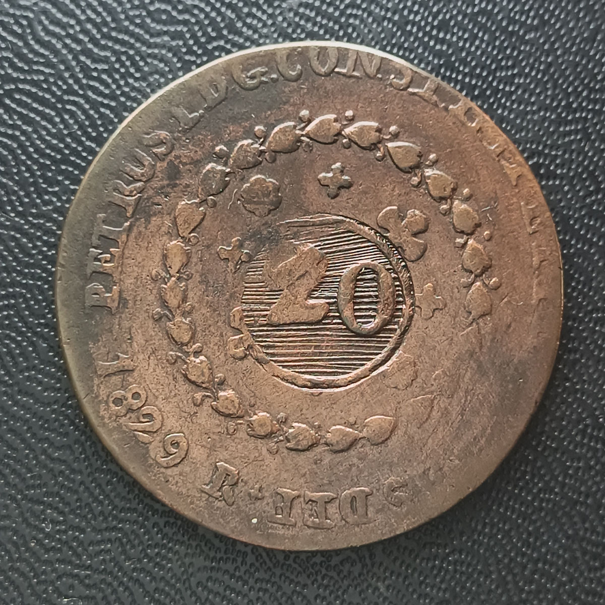 BRASIL - 40 RÉIS 1829 R - COM CARIMBO DE 20 - COBRE